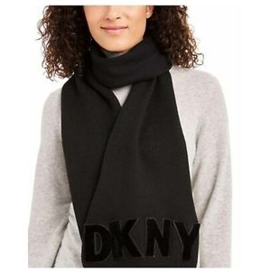 DKNY Logo Flocked Flat Knit Scarf